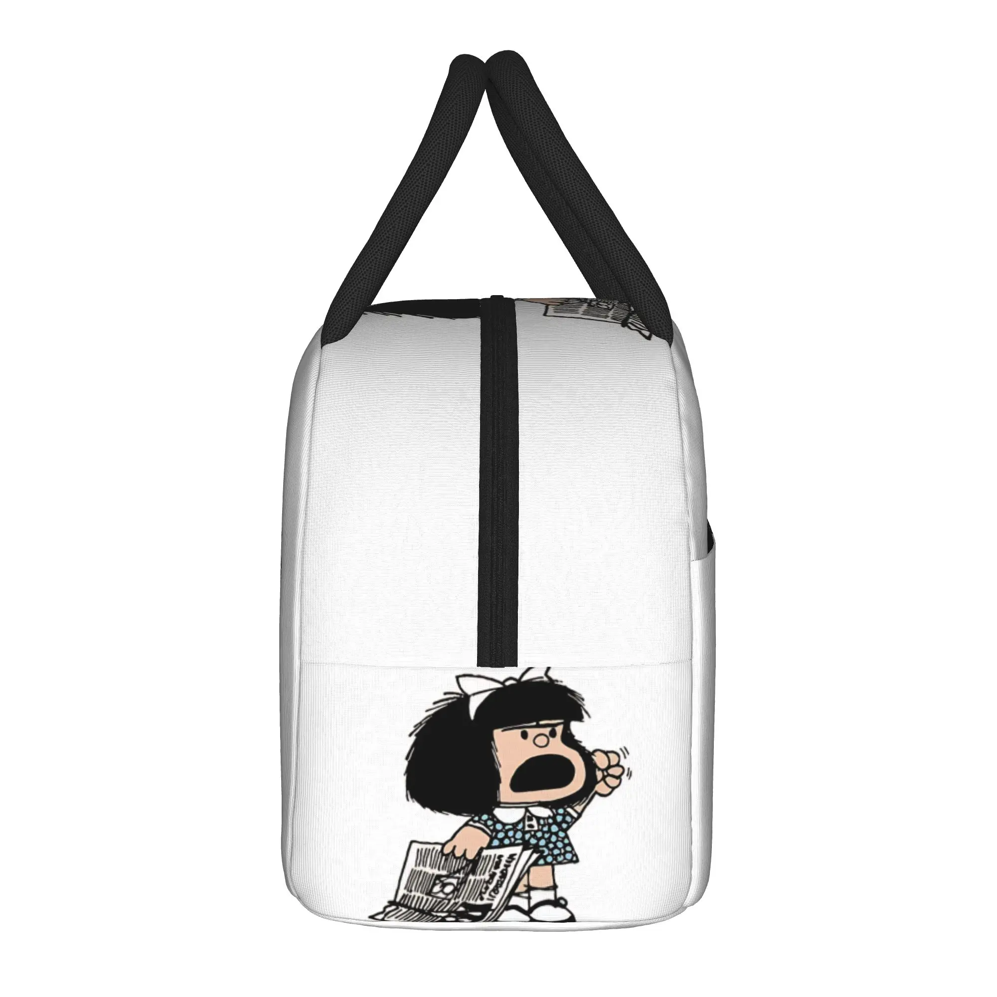 Mafalda Angry Lunch Bag For Unisex Graphic Design Lunch Box Retro School Cooler Bag Portable Zipper Oxford Thermal Tote Handbags