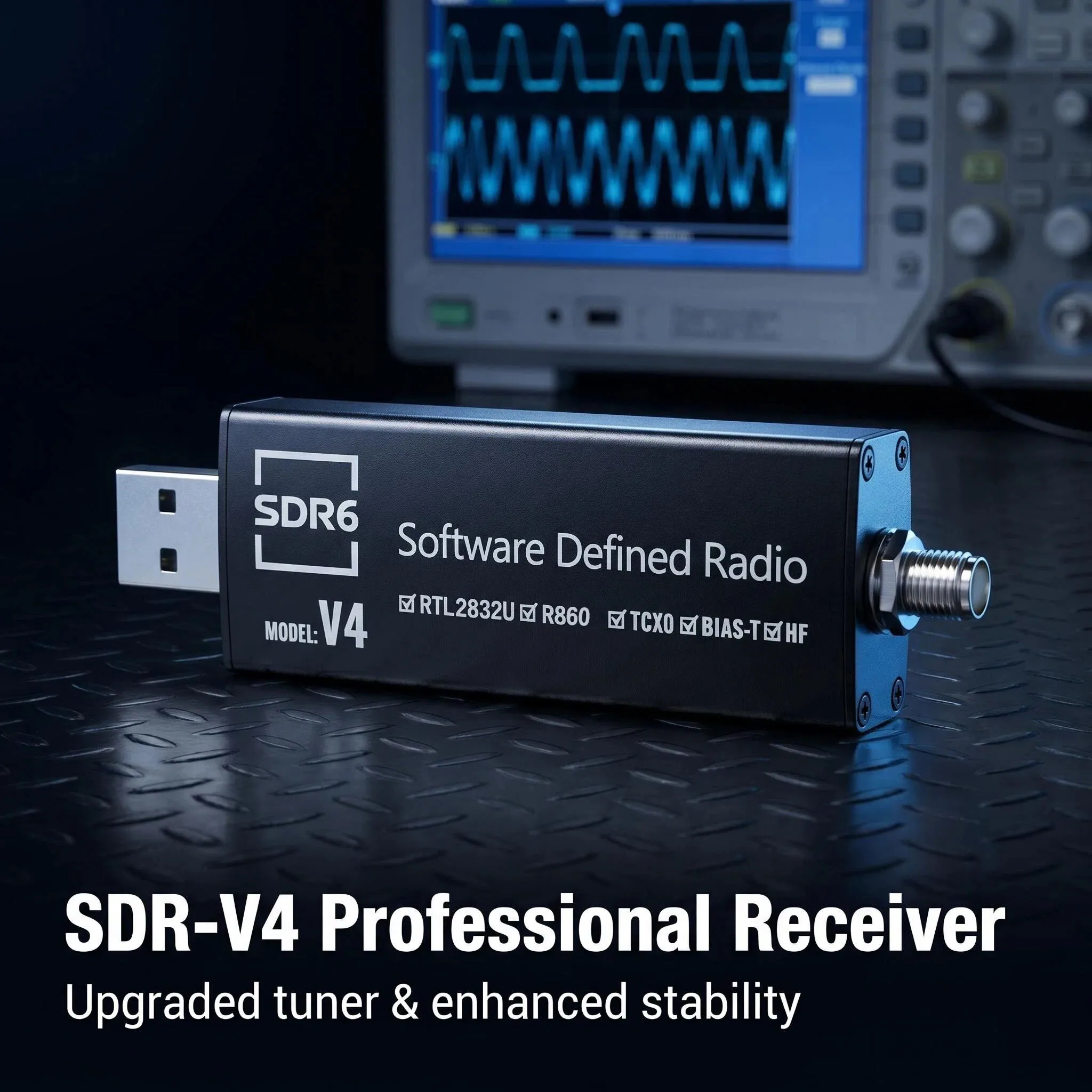 RTL-SDR6 V4 Software-Defined Radio Receiver Tuner 500kHz-1766MHz Kit With Antenna SDR Receiver RTL2832U 1PPM TCXO HF BiasT SMA