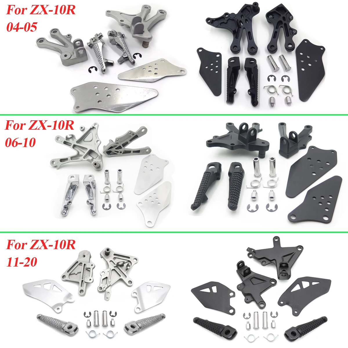 

For Kawasaki ZX-10R ZX10R ZX 10R 2004-2005 2006-2010 2011-2020 Front Rider Footrest Bracket Foot Pegs Footpegs Set Motorcycle