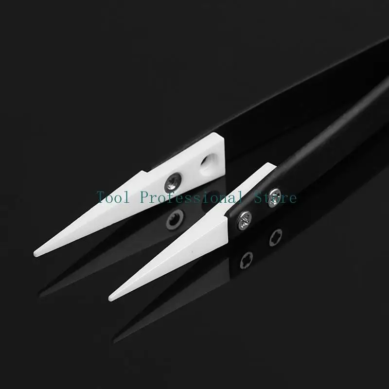 

57QF Ceramic Tips Tweezers Stainless Steel Handle Straight Aimed Tweezers For Coils