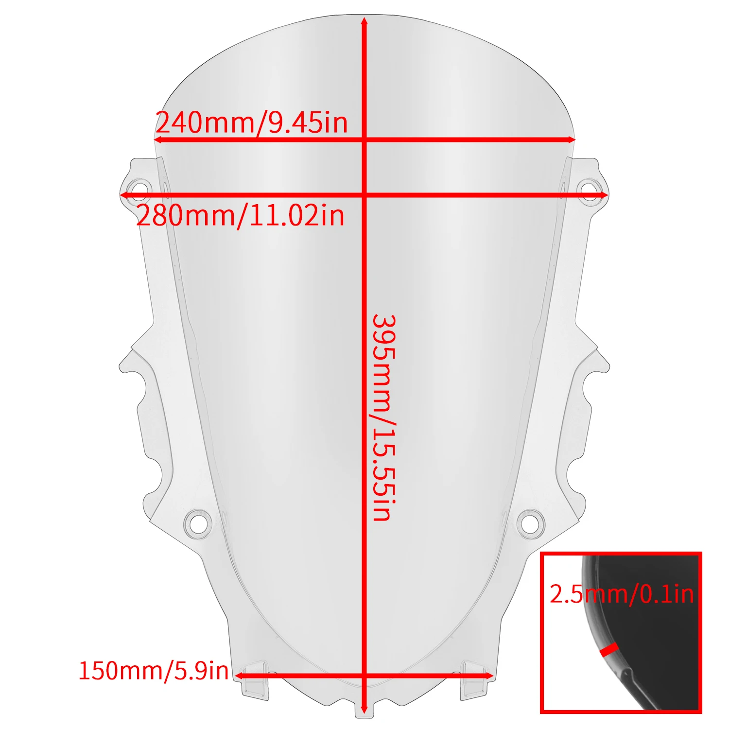 WOLFLINE Windshield Windscreen for Yamaha YZF-R3 YZF-R25 2019-2025 Wind Deflectors for Highway Commuting & Long Distance Touring