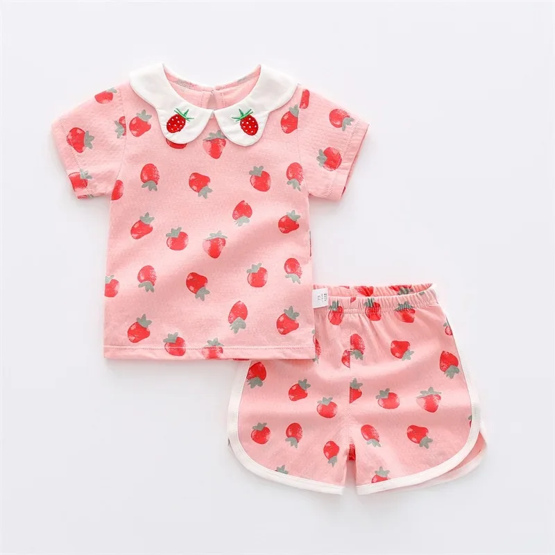 2PC Baby Set Short Sleeve Tops+shorts Newborn Girl Cotton Infant Tshirt Pants Clothes Summer Kids Boys Girls Sports Suit