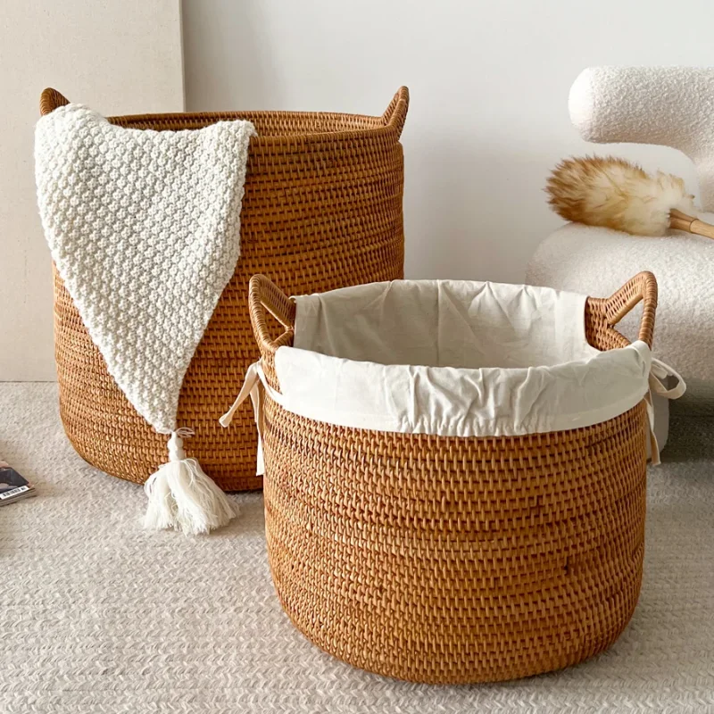 

Handmade Rattan Laundry Bucket Dirty Clothes Storage Toys Organizer Large Kids Basket Interior Household Items Multifunctional