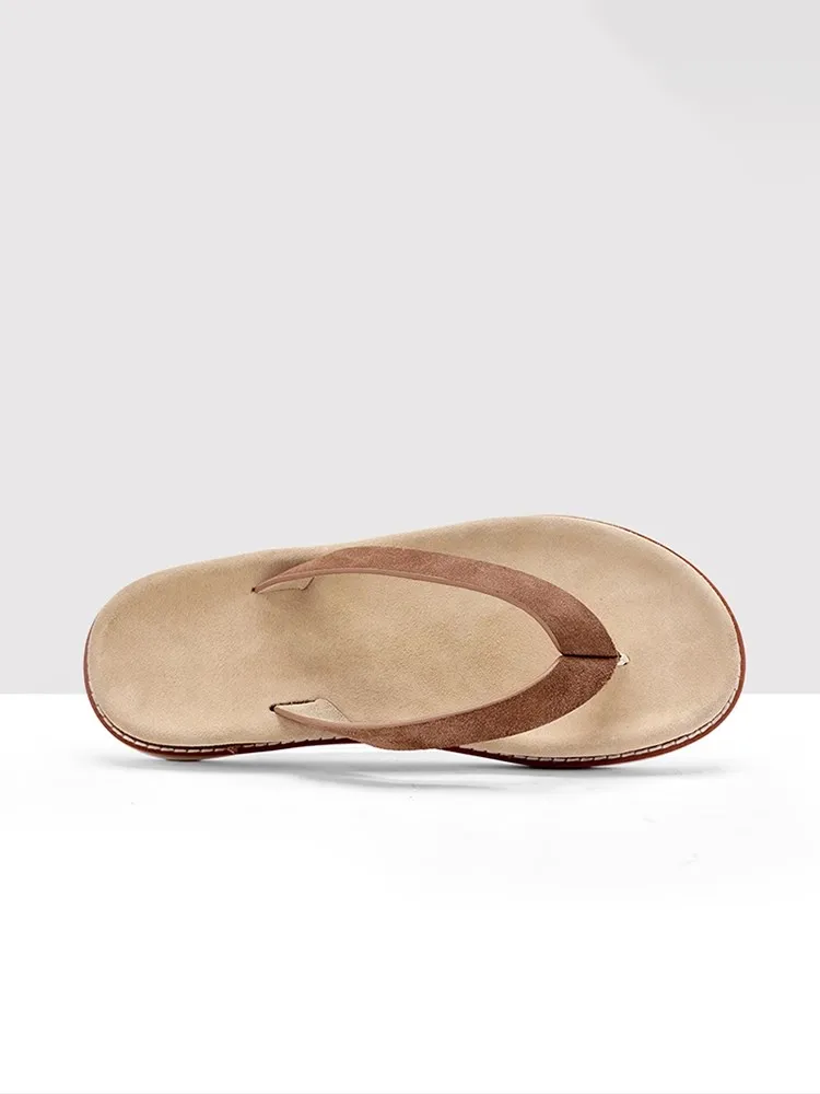Youth Trend Fashion High Quality Mens Slippers Personalized Solid Color Breathable Cow Suede Non Slip Leisure Beach Flip Flops