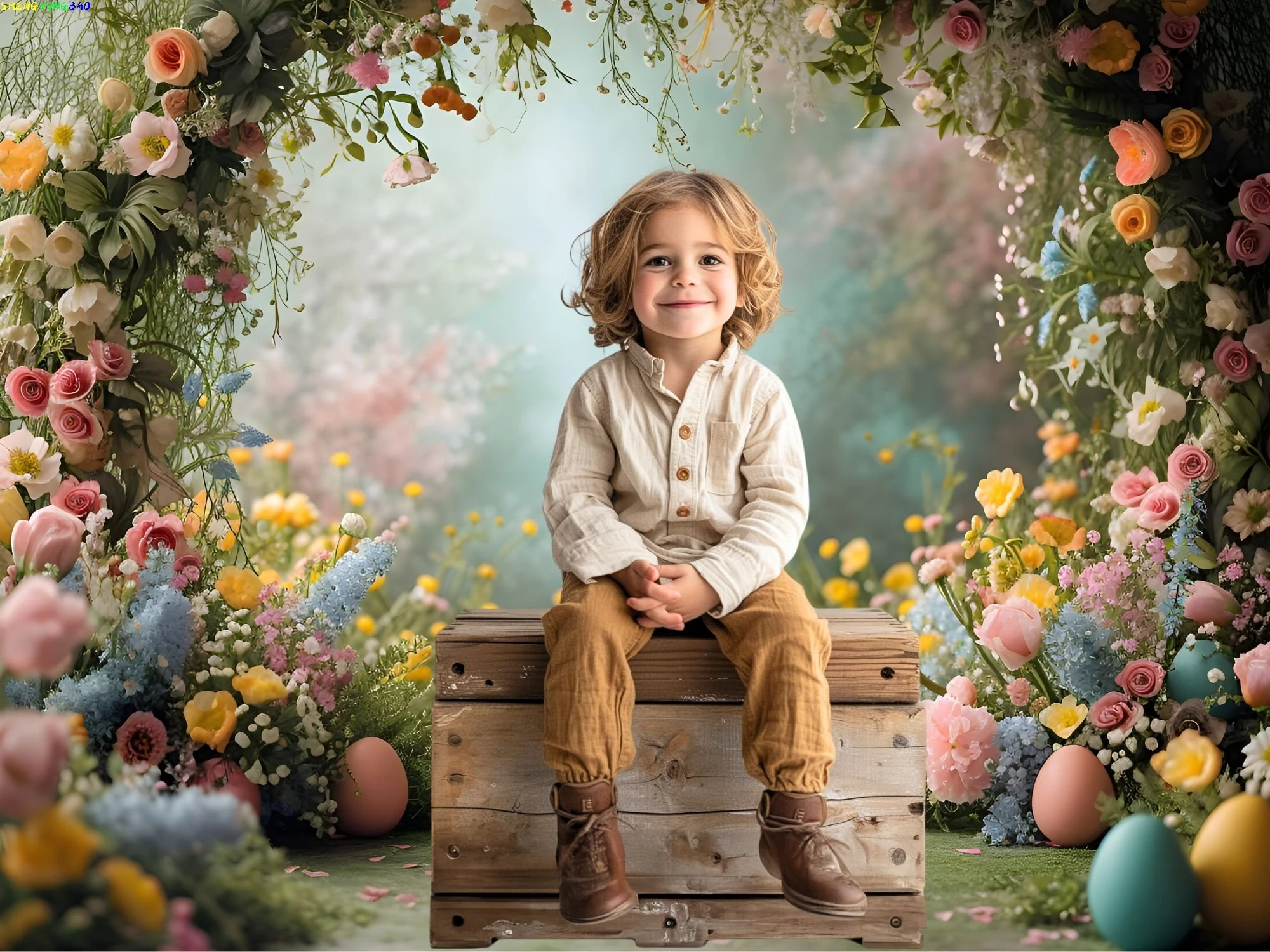 เต็นท์ในร่มเด็กวันเกิดการถ่ายภาพฉากหลัง Props Happy Easter Day กระต่ายผีเสื้อไข่ดอกไม้ภาพพื้นหลัง YN-01