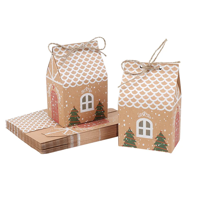 10-50 Stücke Hausförmige Geschenkbox Weihnachten Kraftpapier Süßigkeiten Kekse Verpackungsbox Weihnachten Neujahr Party Dekoration Kinder Gefälligkeiten – Detail 5