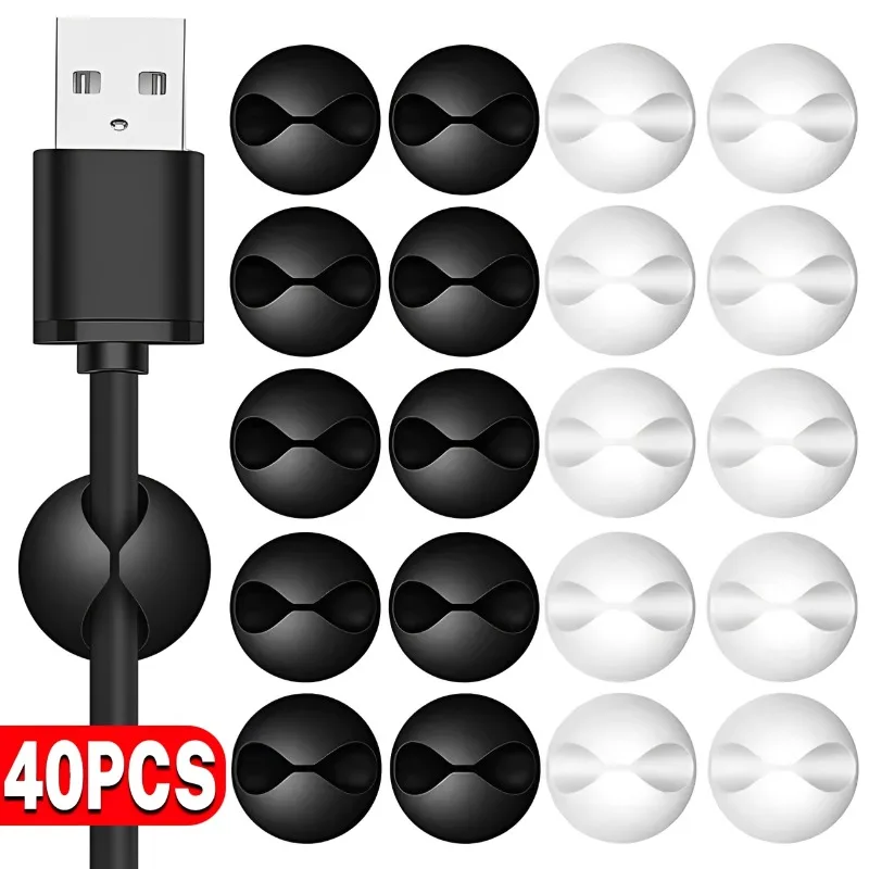 5-40Pcs Desktop Cable Clips Portable Adhesive Cable Management Charger Wire Holder Clips Cord Organizers for Home Office Car
