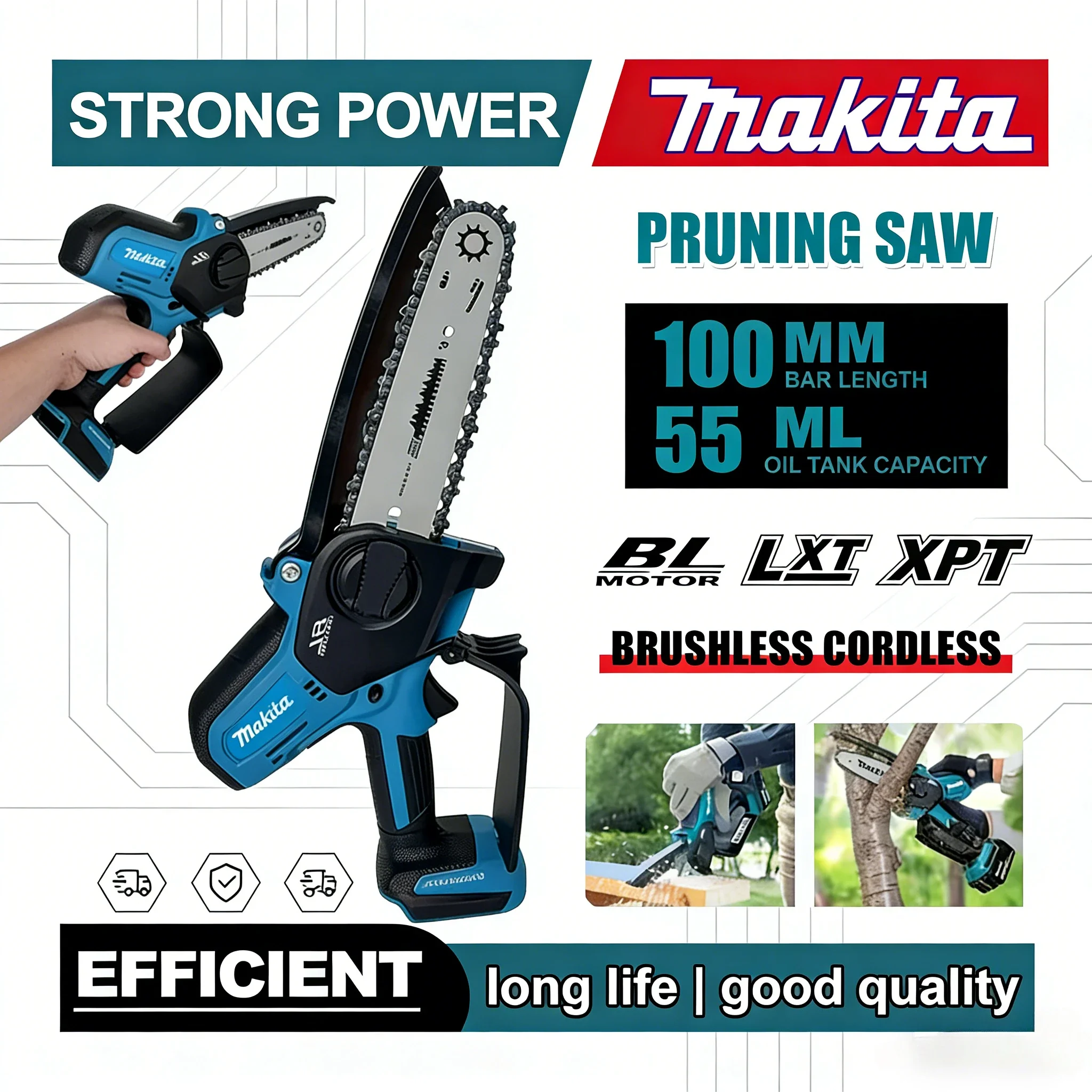 

Электрическая цепная пила Makita 6 дюймов, ручная портативная пила для распиловки древесины, садовый инструмент для обрезки деревьев, электроинструмент