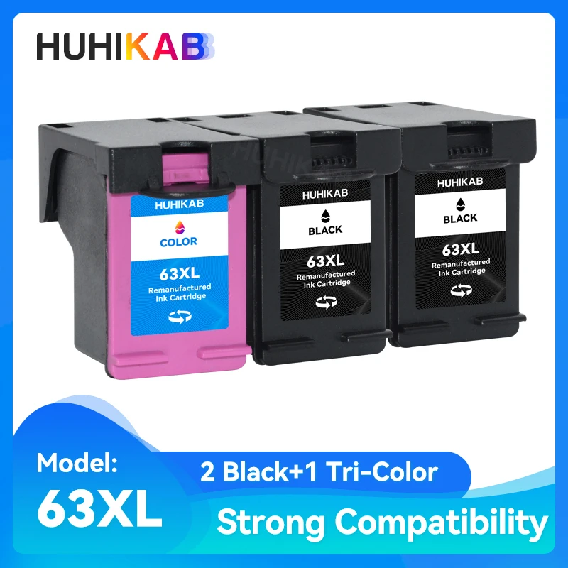 

HUHIKAB 63XL Ink Cartridge Compatible For HP 63 XL Ink Cartridges Deskjet 2130 2131 3630 4650 4652 4654 4655 5220 5230 5252 5255