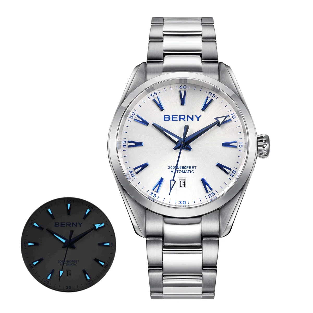 BERNY Automatic Watch For Men PT5000 Top Precision Mechanical 316L Stainless Steel Luminous Hands Sapphire 20ATM Men‘s Watches