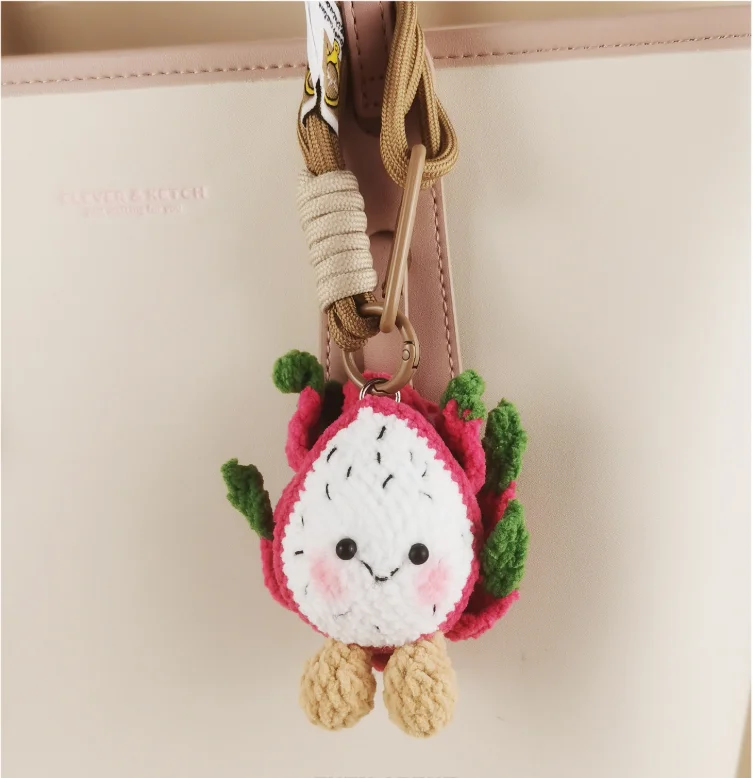 Crocheted Dragon Fruit Plush Toy, Car Ornament, Bag Charm, Keychain—A Luxe, High-End Gift