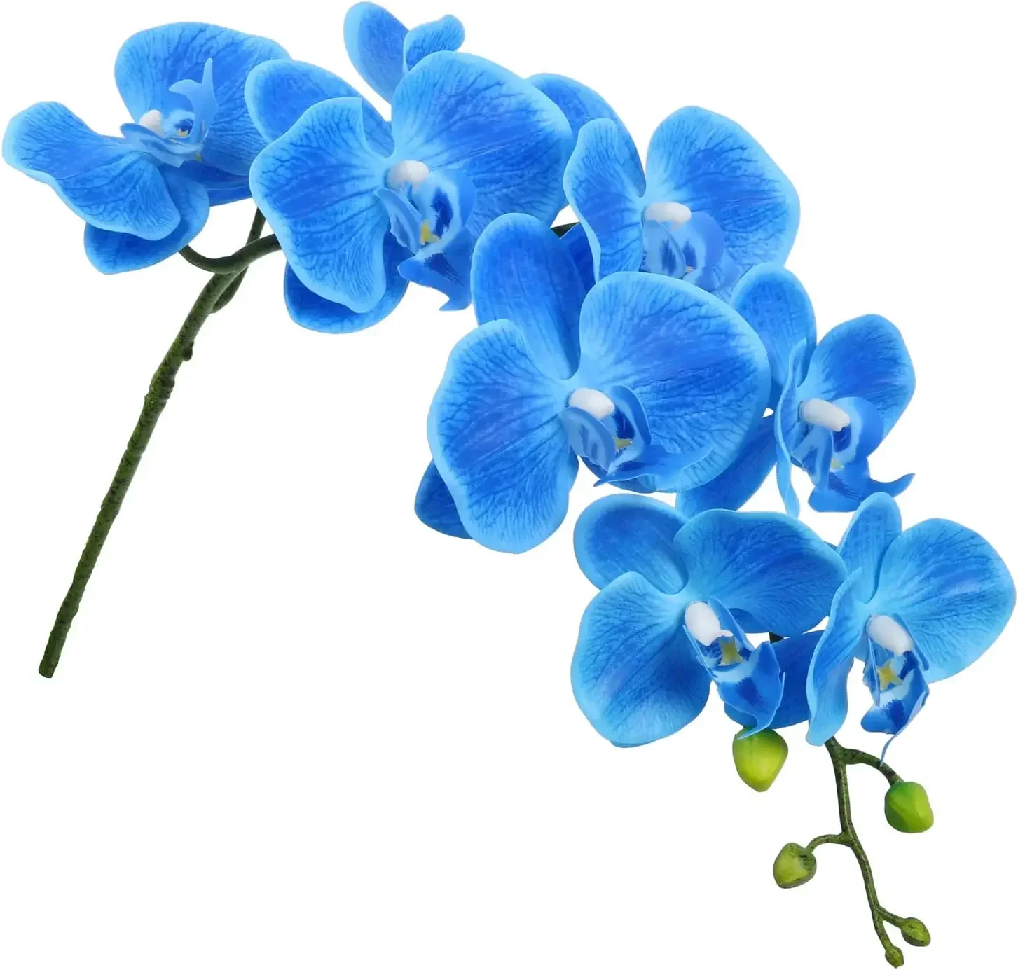 Artificial Orchid Stems Set of 3 PU Real Touch Orchid Big Blooms Fake Phalaenopsis Flower Home Wedding Decoration (3 PCS, Blue)