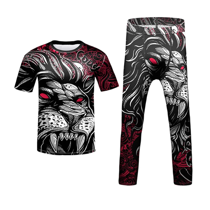 Kid MMA Rashguard Jiu jitsu T-shirt+Pant Sets Bjj Gi Kickboxing Clothing Boys Children Muay Thai Shorts MMA Compression Shirts