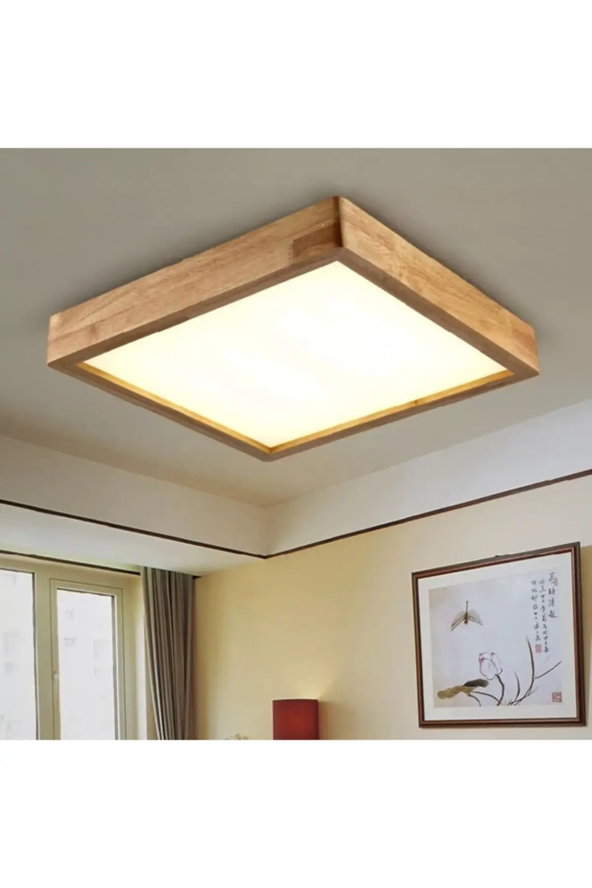 60x60 Cm daylight led ceiling chandelier with wooden frame