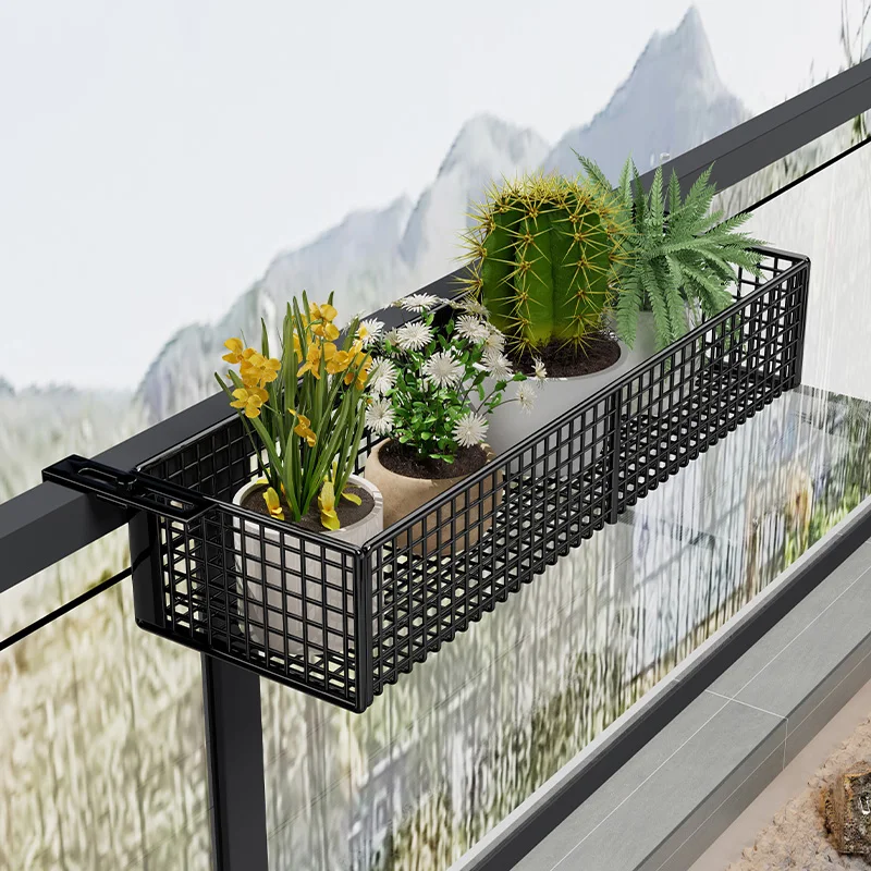 رف نباتات معلق على الحائط، رف تخزين معدني للشرفة ونافذة الأمان، منظم للشرفة #3