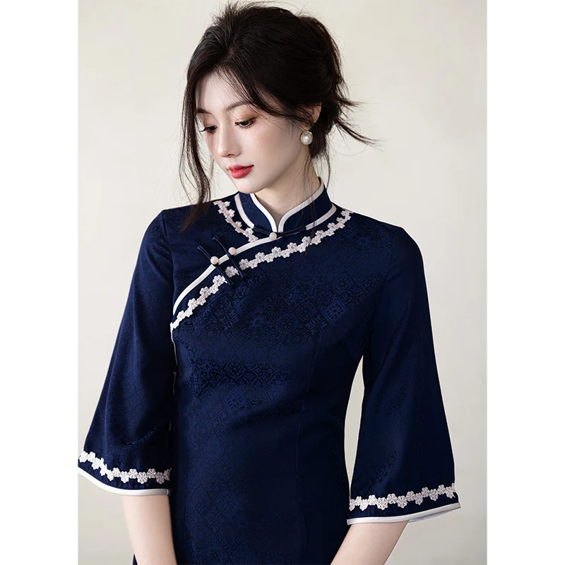 

Женское модное повседневное платье Ele Blue Young Sle белого цвета с низким вырезом и длинными рукавами, улучшающее показатели производительности