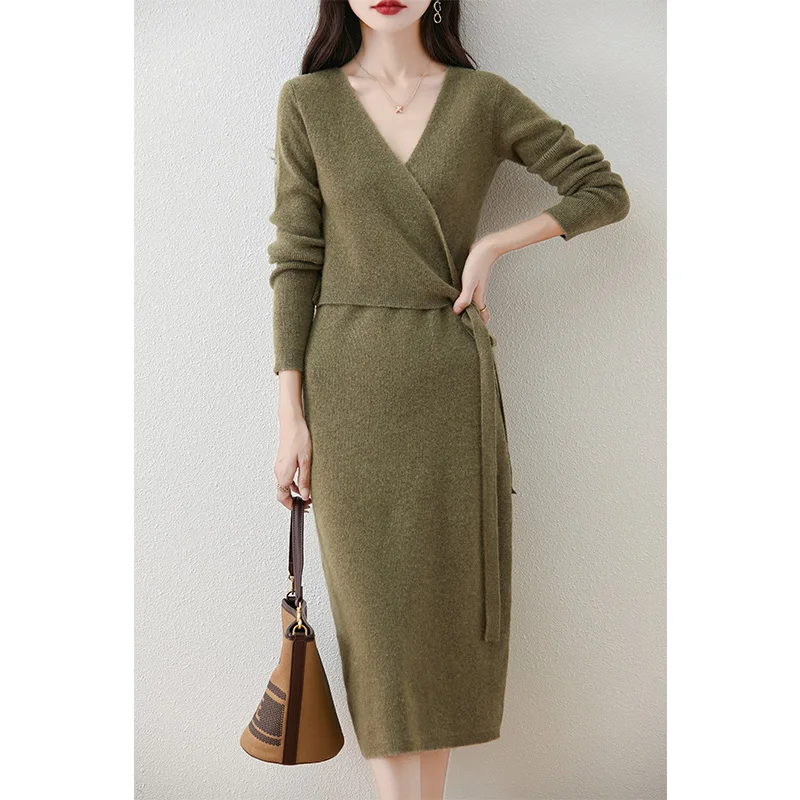 Autumn and Winter Cashmere Knitted Dress, Long, Slim fit Women\'s Sweater, Hip wrapped Wool Skirt, Wool Tight Women\'s Long Skirt