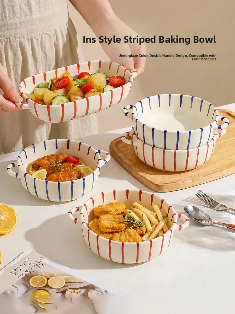 modern-housewife-ceramic-soup-bowl-with-two-ears-oven-safe-microwave-safe-rice-casserole-dish-cooking-utensils-stripe-pattern