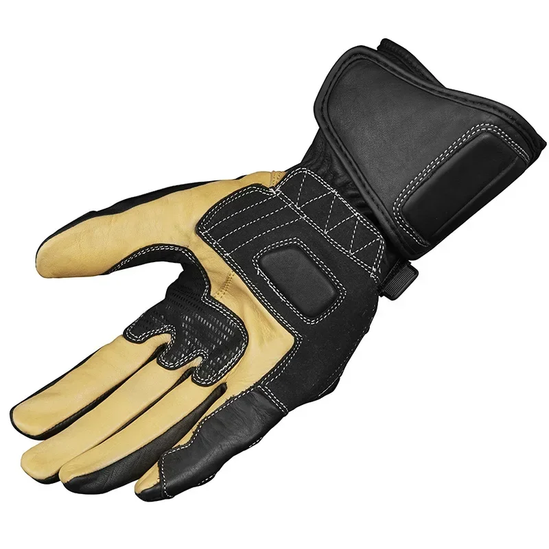 Men's Motorcycle Gloves for Winter, Genuine Leather Long Wrist Racing Motocross Gloves, High Quality.