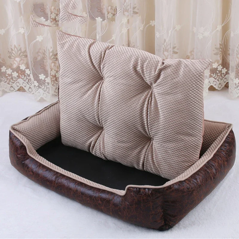 

Luxury Leather Dog Beds Waterproof Cozy Pet Dog Basket Cat Kennel Removable Mattress for Puppy Big Animals Bulldog Teddy