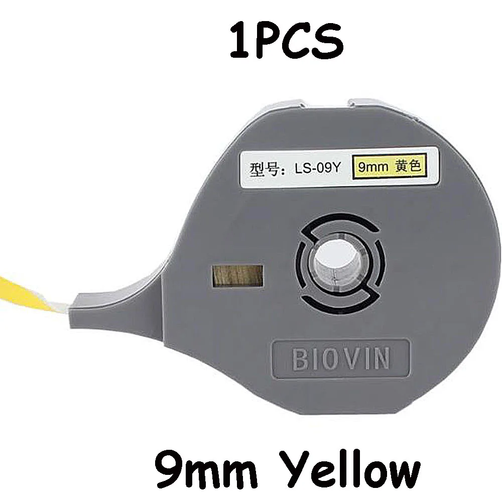 1 Stuks Label Cassette LS-09Y 9Mm Gele Tape Voor Biovin Buis Primer Elektronische Graveermachine S650 S700e S680 Lint Typemachine