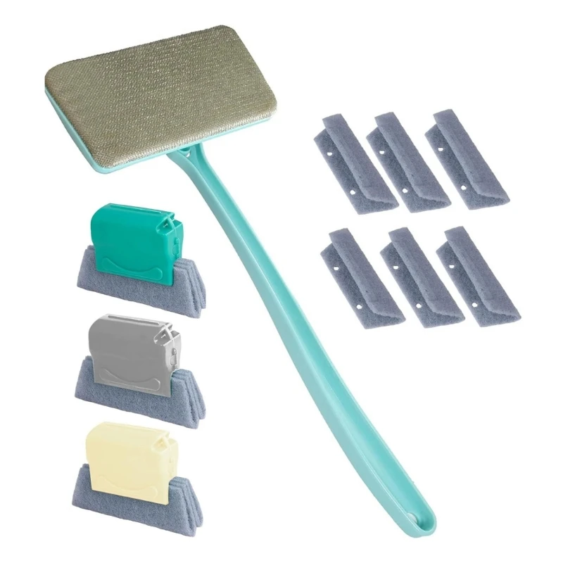 

Complete Window Screen Cleaning System 14.8inch Removable Handle 3 Grooves Brushes 6 Replaceable Pad Wet Dry Function