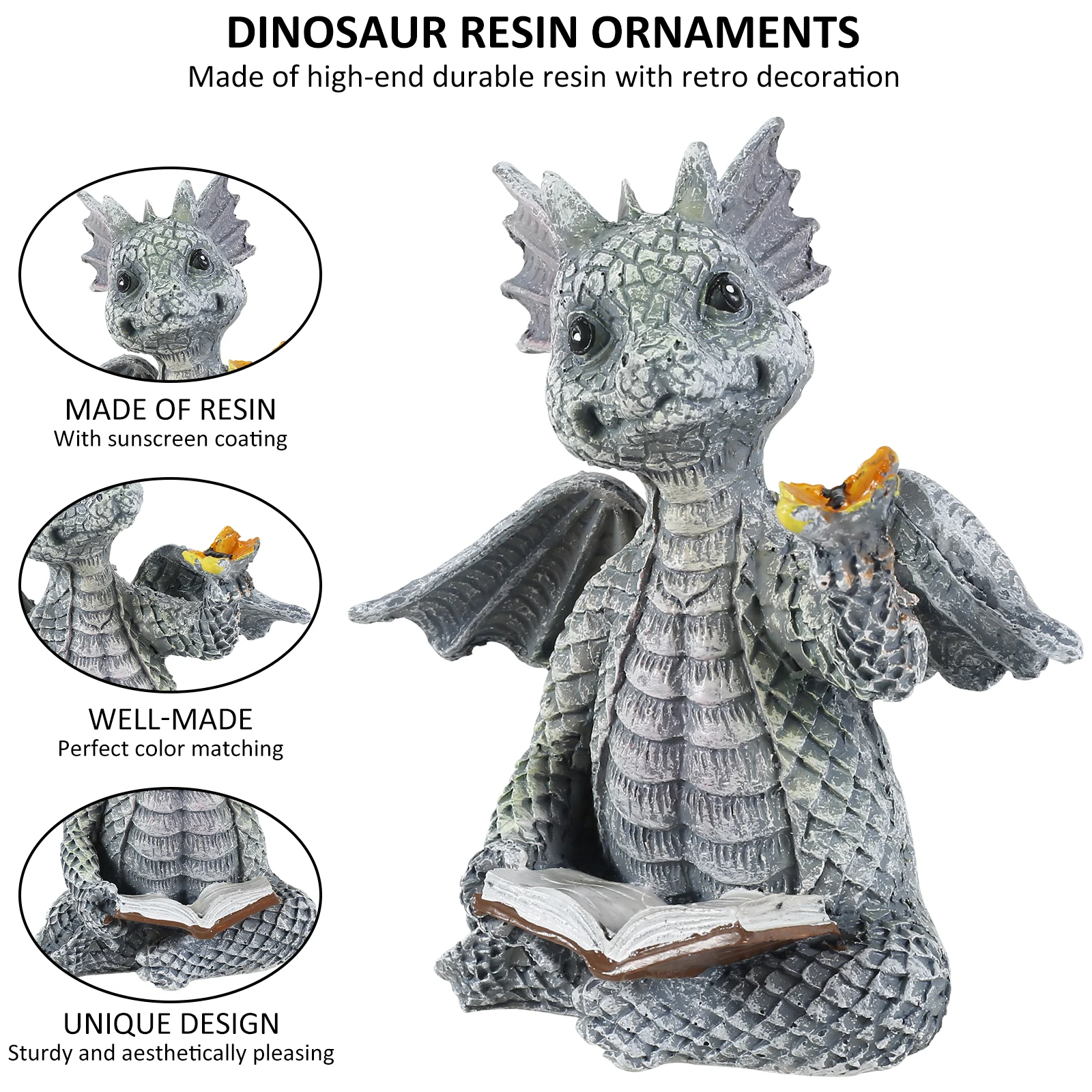 

Reading Book Little Dragon Sculpture Cute Reading Book Dragon Statues Resin Garden Art Ornament for Lawn Garden Patio Home Decor