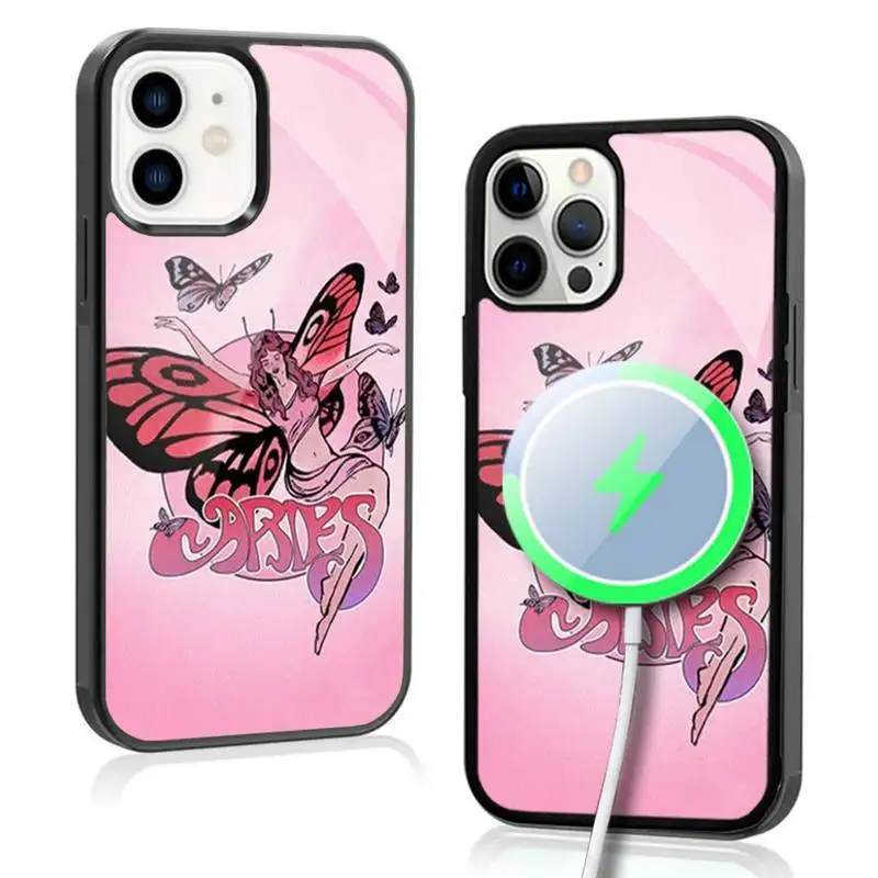 Aries Phone Case For IPhone 11 12 13 14 15 Plus Pro Max Mirror Acrylic Cover For Magsafe Wireless Charging