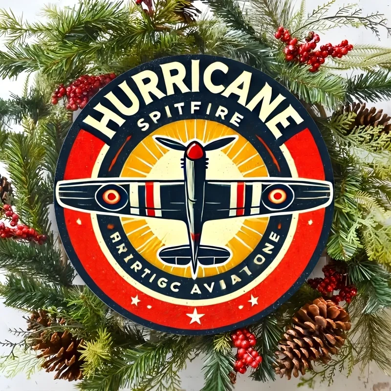 Hurricane Spitfire Vintage Aluminum Wall Art Sign | Retro Aviation-Themed Plaque with Vibrant Colors, Durable & Easy to Hang