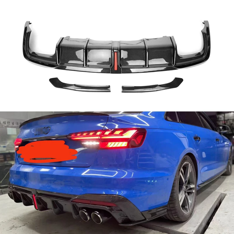 

REAL CARBON FIBER REAR BUMPER TRUNK LIP SPOILER DIFFUSER For Audi A4 S4 Sline B9.5 2020 2021 2022 with brake light