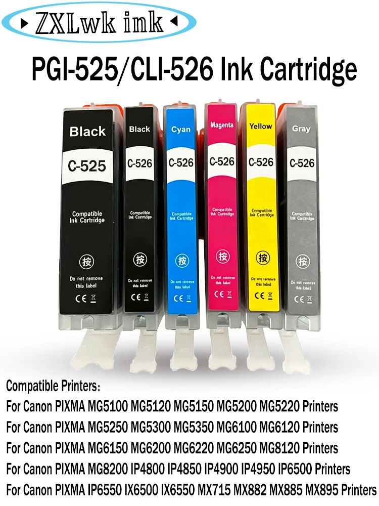 PGI-525 CLI-526 Ink Cartridge for Canon PGI 525 CLI 526 iP4850 iP4950 MG5300 MG5320 MG5340 MG5350 MG5350S MG6100 MG6120 MG6150