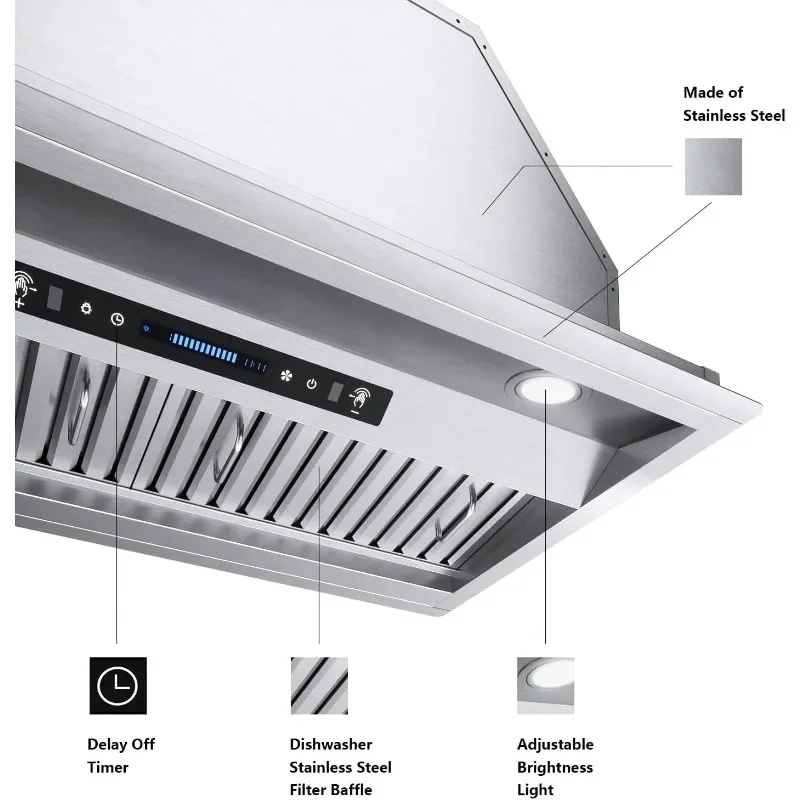 Campana extractora de inserción, conducto Convertible sin conductos, campana de ventilación de cocina de acero, electrodomésticos ajustables