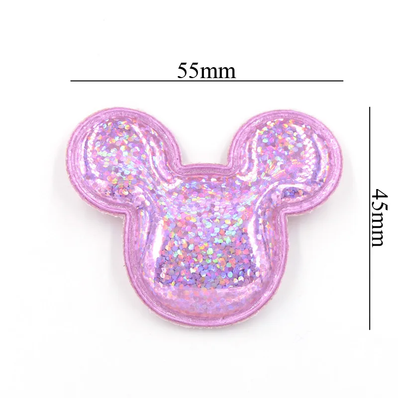 Fashion 12Pcs Glittery Laser PU Padded Patches for Baby Girls Hair Accessories Mouse Appliques for Crafts BB Clips Ornament