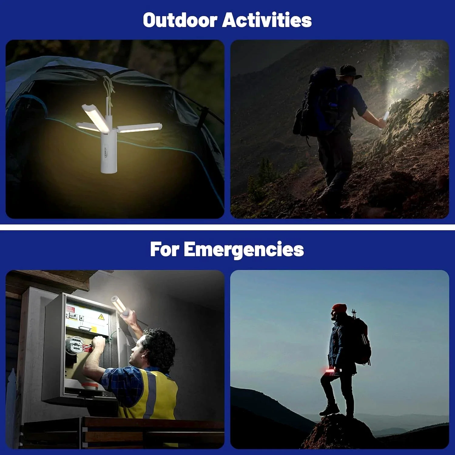 Luz de camping plegable LED regulable Linterna de camping recargable por USB con 90 °   Linterna plegable ajustable IPX4 Luz portátil