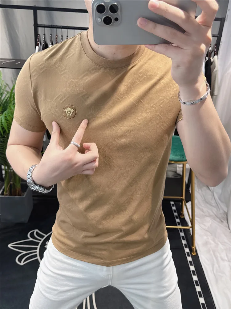 

Мужская приталенная футболка с коротким рукавом из ледяного шелка, быстросохнущая, с охлаждающим эффектом, летняя, новая, модная, с круглым вырезом, хлопок/полиэстер