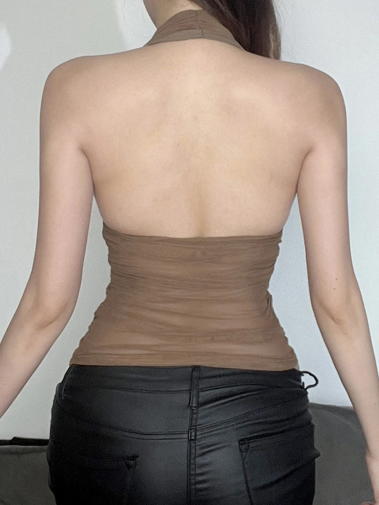 Top halter com decote em v, tops curtos femininos, roupas ousado, acessórios y2k, transparente, camison verano, slim fit, ropa de mujer