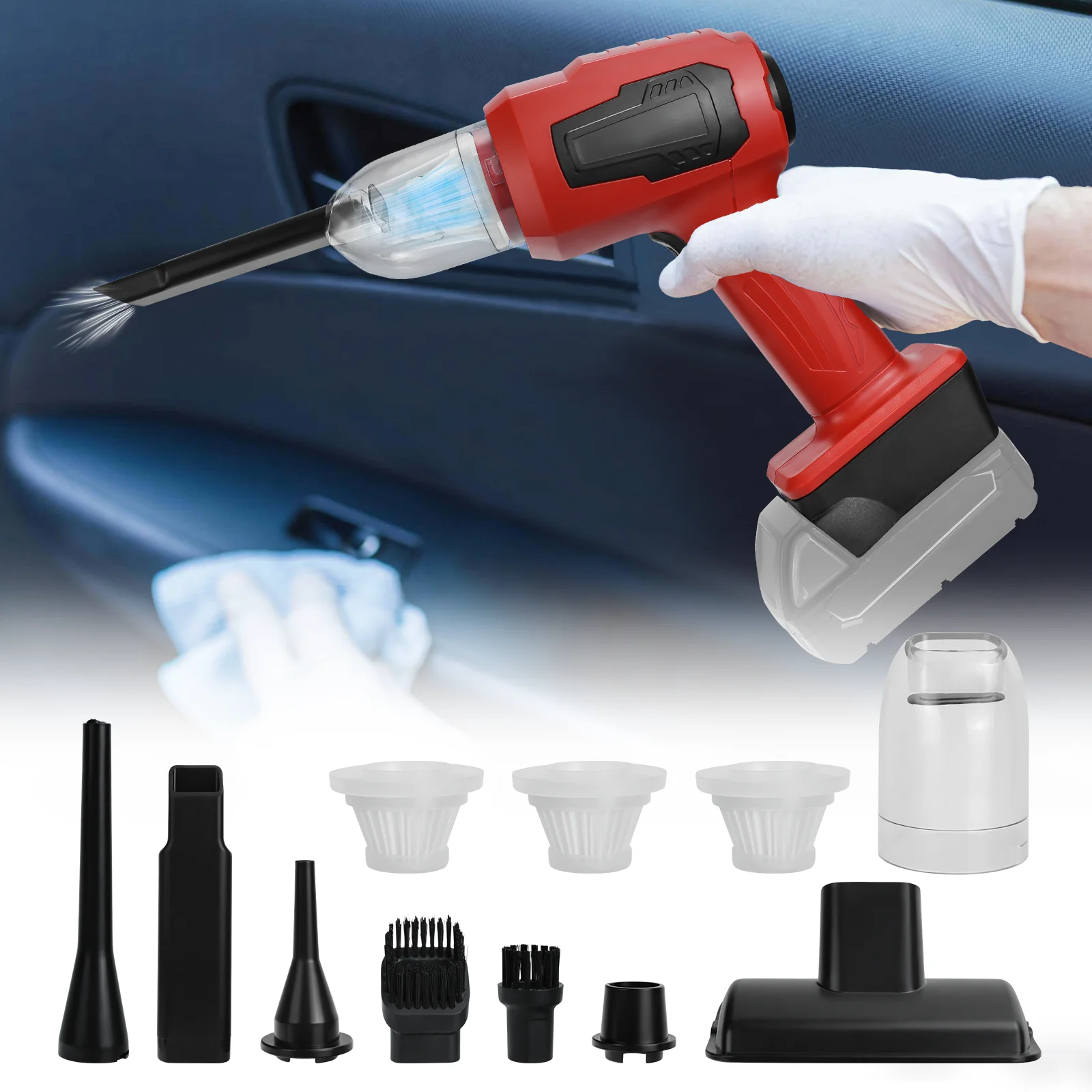 Cordless Car Vacuum Cleaner 2-In-1 Vacuum Cleaner and Air Duster with Multi-Nozzles for Milwaukee 18V Battery (No Battery)