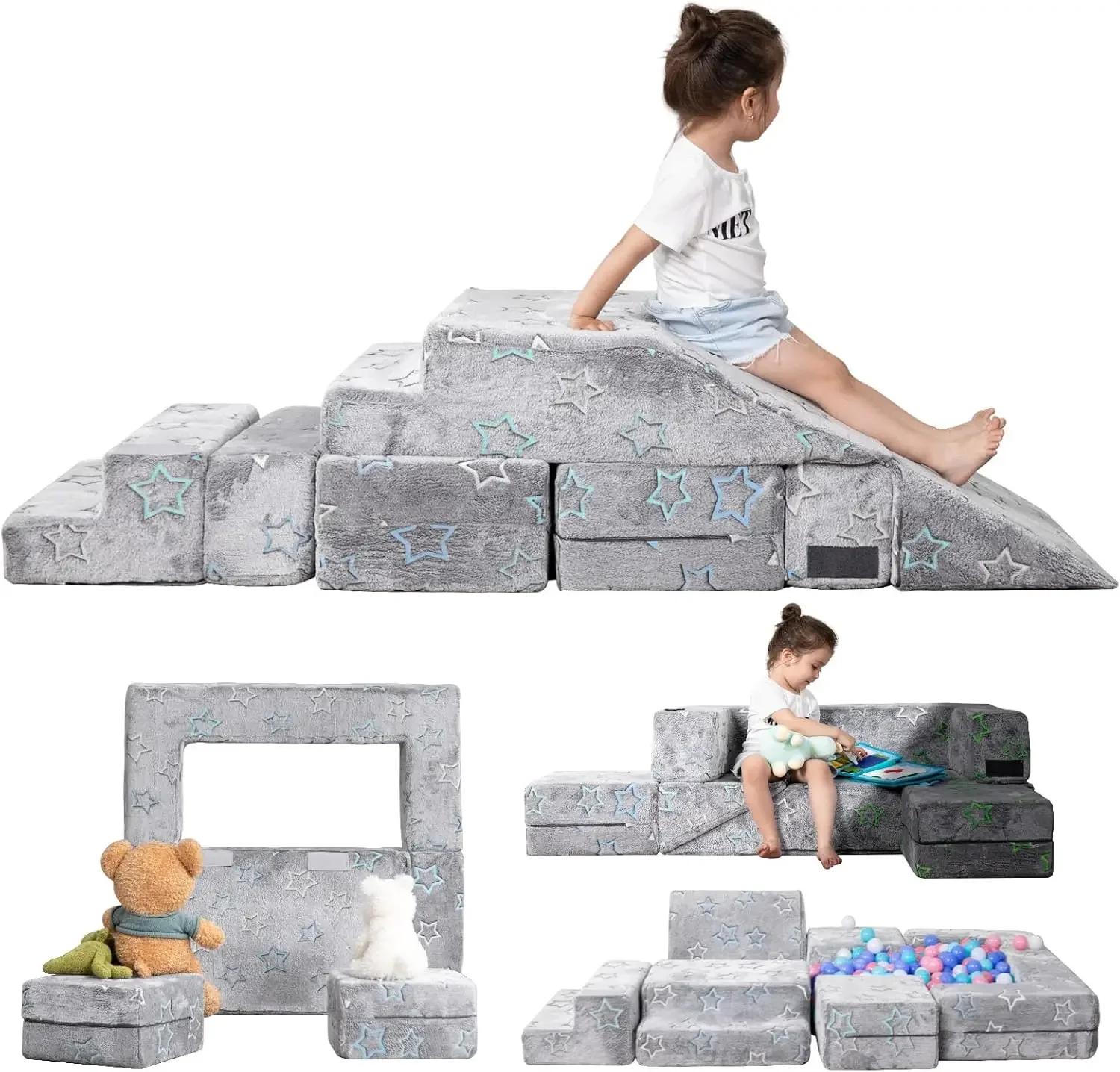 Couch Toddler Couch, Glow in The Dark Kids Play Couch, Foam Climbing Playset Imaginative Furniture for Creative Children, C