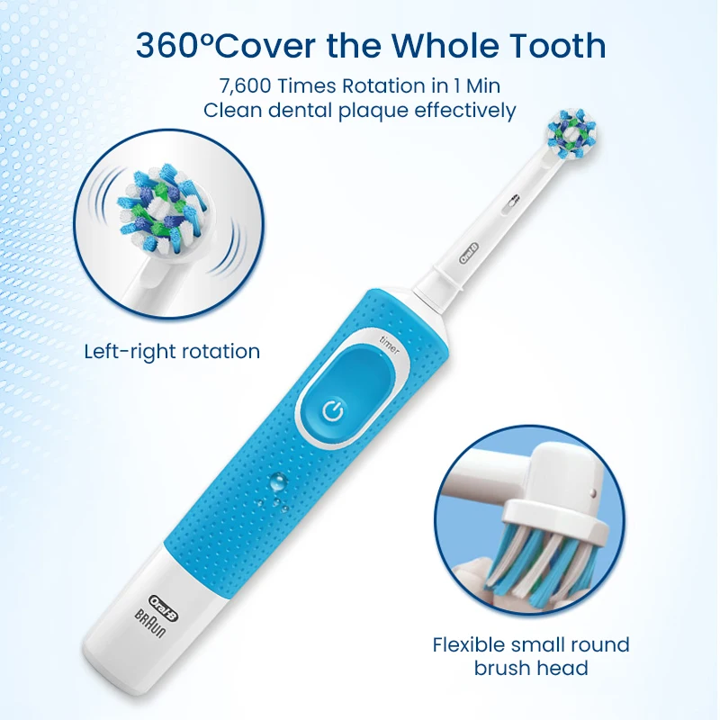 Oral B D100 Rechargeable Toothbrush for Adult Cross Action Clean Tooth 2D Rotation Vitality Electric Toothbrush Timer Waterproof
