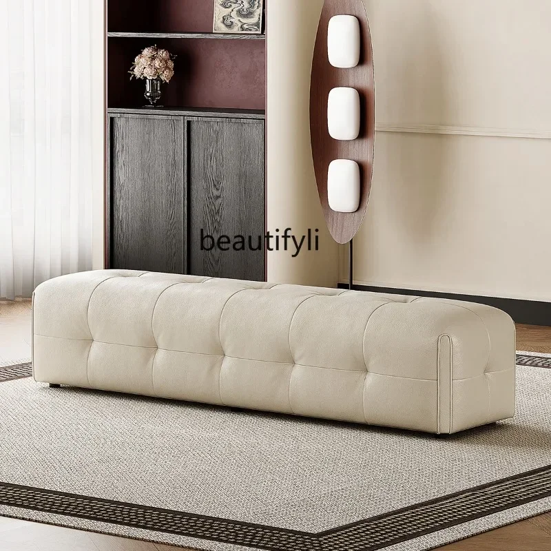 Designer bedside stool bedroom Italian minimalist ecological leather cloakroom shoe changing stool