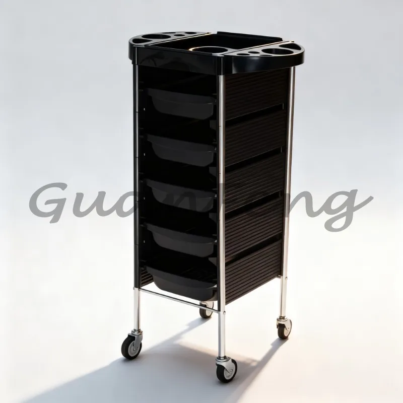 Portable Wooden Barber Tool Cabinet, Salon Trolley with Large Drawers and Rolling Wheels for Beauty Salon