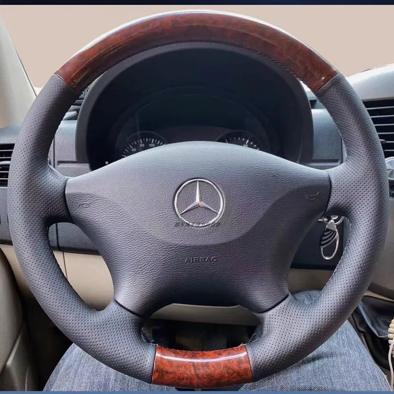 For Mercedes Benz Viano W639 Vito 2003-2014 Sprinter 2006-2013 Hand-stitched non-slip Genuine Leather car Steering Wheel Cover