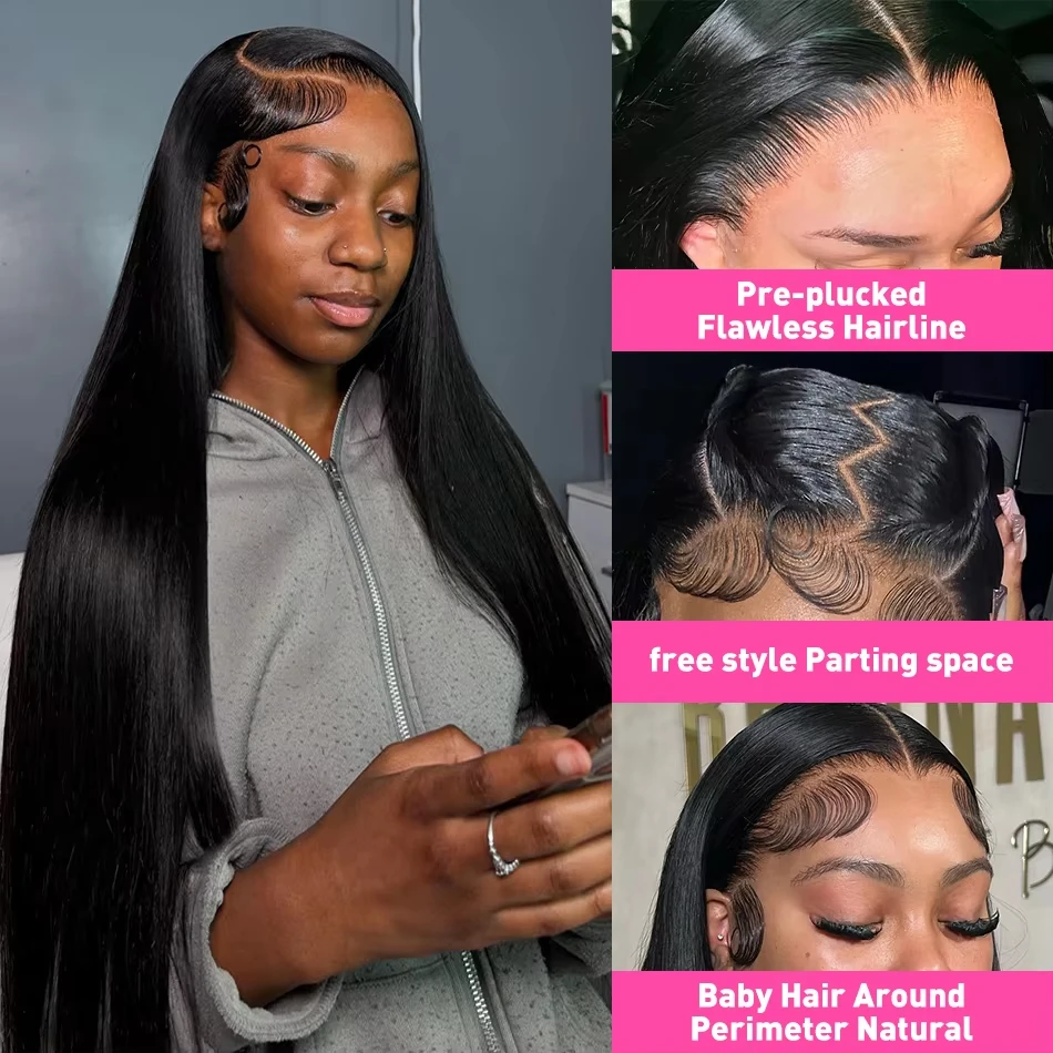 40 Inch 200 Density Frontal Wig For Black Women Brazilian Wigs Human Hair 13x4 13x6 Bone Straight HD Transparent Lace Front Wigs image 4