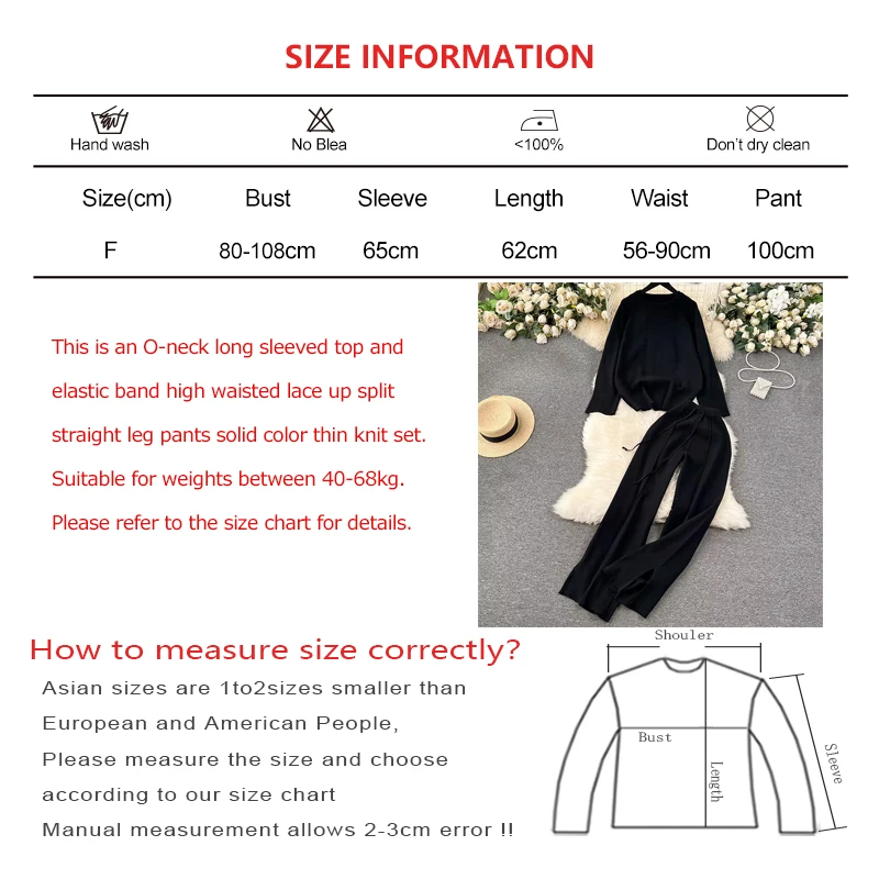 ITOOLIN Women Knitted Loose 2 Piece Long Sleeve Sets O-Neck Sweater and Wide Leg Pants Outfit Casual Office Set Autumn Winter