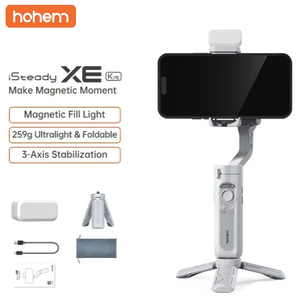 

Hohem iSteady XE Kit Smartphone Gimbal 3-Axis Handheld Stabilizer Phone Selfie Stick Tripod with Magnetic Fill Light Video Shoot