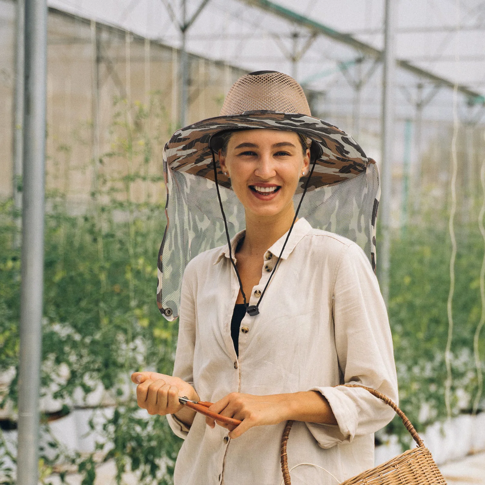 

Outdoor Camouflage Fishing Hat with Long Neck Flap Mesh Net Breathable Bug Protection Hat for Hunting Hiking Insect Defense