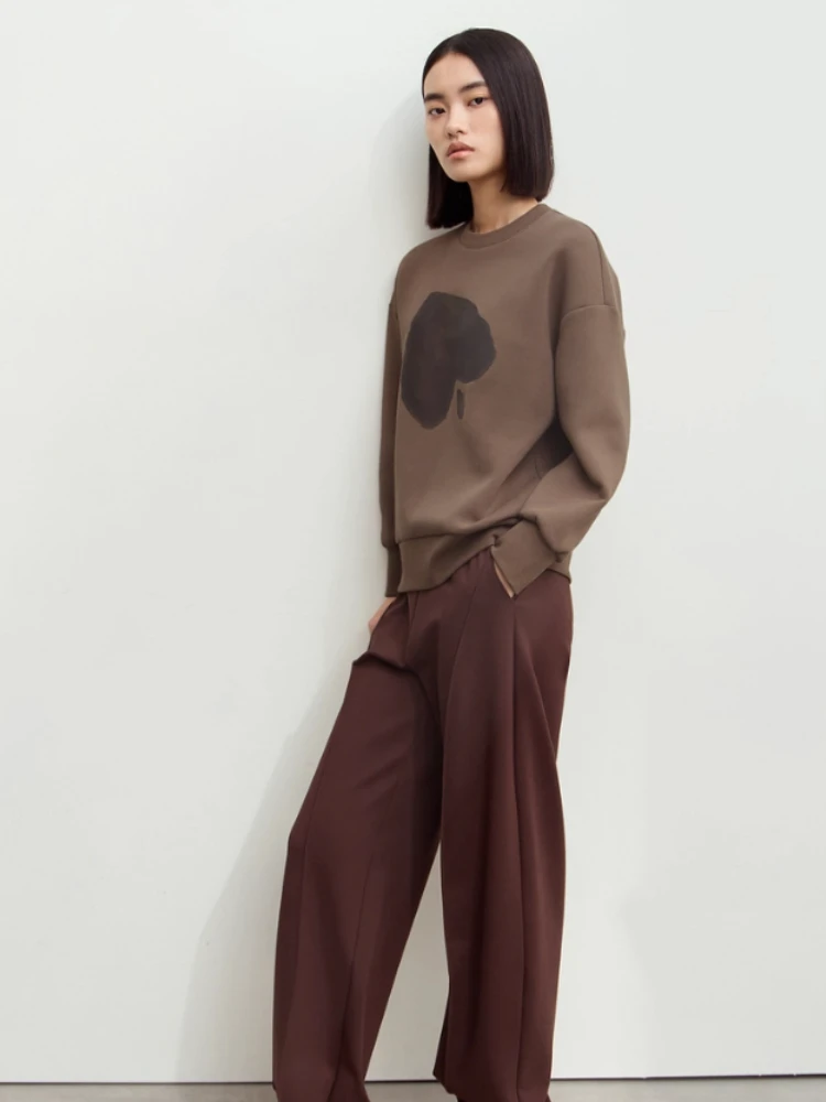 AMII بلوزات الحد الأدنى للمرأة 2025 شتاء جديد س الرقبة طباعة عادية فضفاض البلوز كم طويل عادية محبوك 12344134