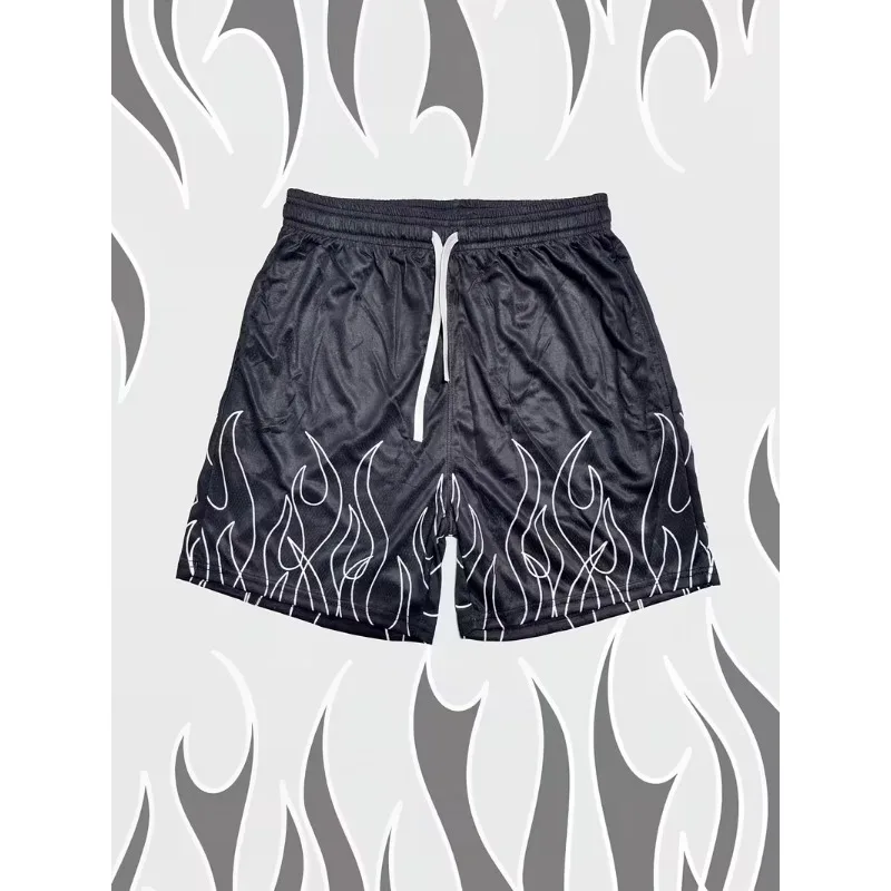 

American Street Retro Trend Quick Drying Casual Basketball Shorts, Men's and Women's Flame Not Exceeding The Knee High Street