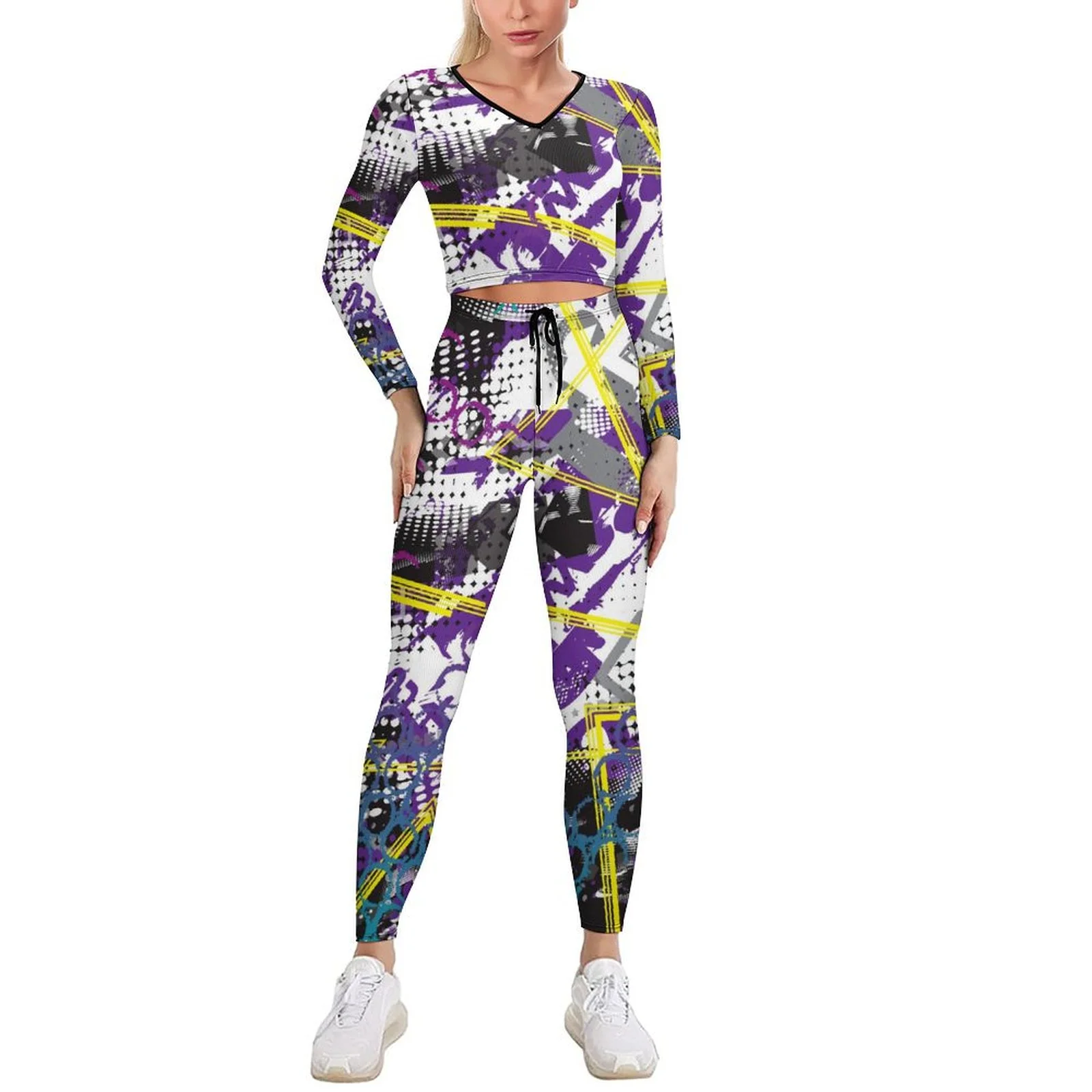 Buysing Women's Two Pieces Set 3D Abstract Graffiti Printing Pant Sets Tight and Exposed Navel New Women's Suits Tracksuit