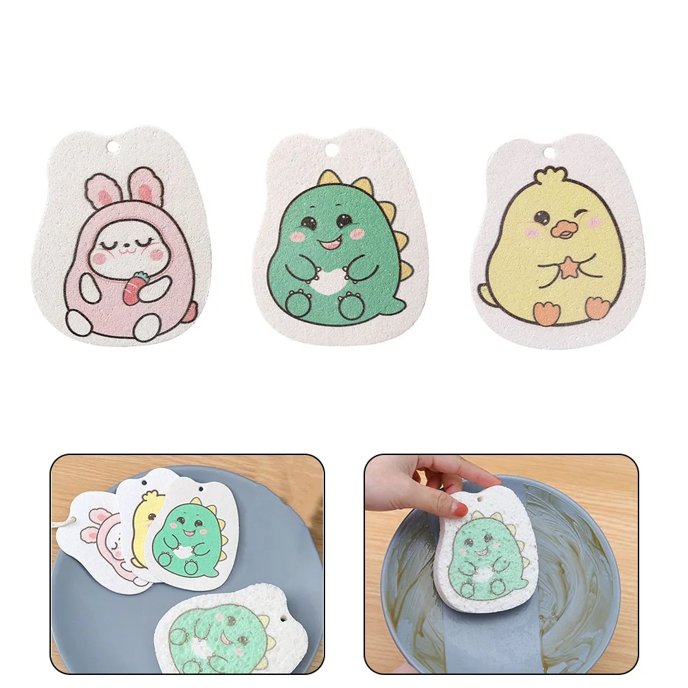 Compressed Wood Pulp Dishwashing Sponge Cartoon Dish Cloths Scouring Pads Dishwashing Rag Cleaning Cloth Kitchen Accessories